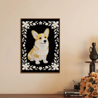 Stalente Pearl Diamond Painting Kits for Adults Dog, 5D Special Shape Diamond Art Kits for Beginners, Crystal Rhinestones Diamond Painting for Home Wall Decoration Gift 12×16inch, Animal