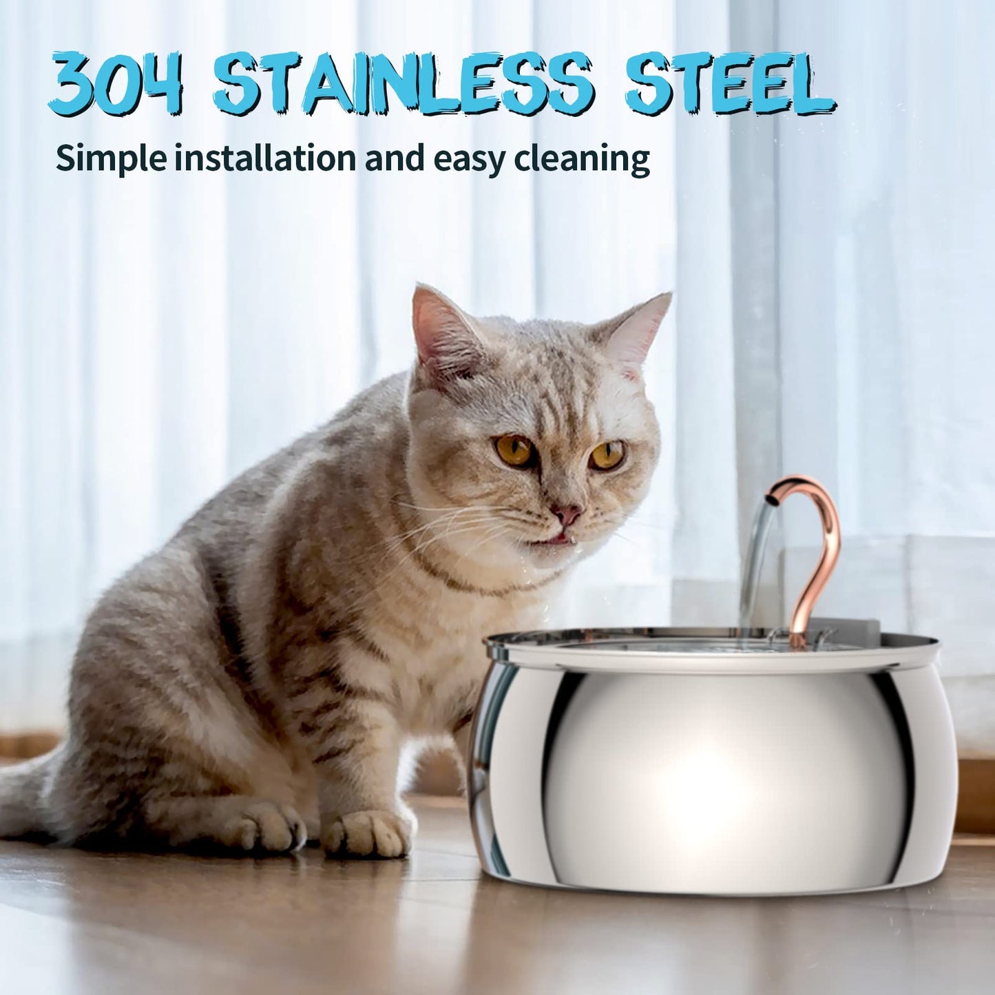Tomxcute Cat Water Fountain - 4.0L/135oz Gooseneck Copper Faucet Design Cat Fountain for Drinking - Large Capacity Stainless Steel Cat Water Fountains - Comes with 3 Replacement Filters