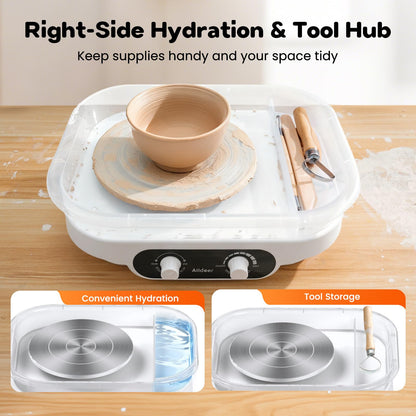 Alldeer Pottery Wheel for Adults, Kids, Teens, Beginner, Professional - 7" Turnable Eletric Clay Spinner with Adjustable Speed & Removable Tray, Ceramic Home Kit, DIY Set Gift for Artists & Hobbyists
