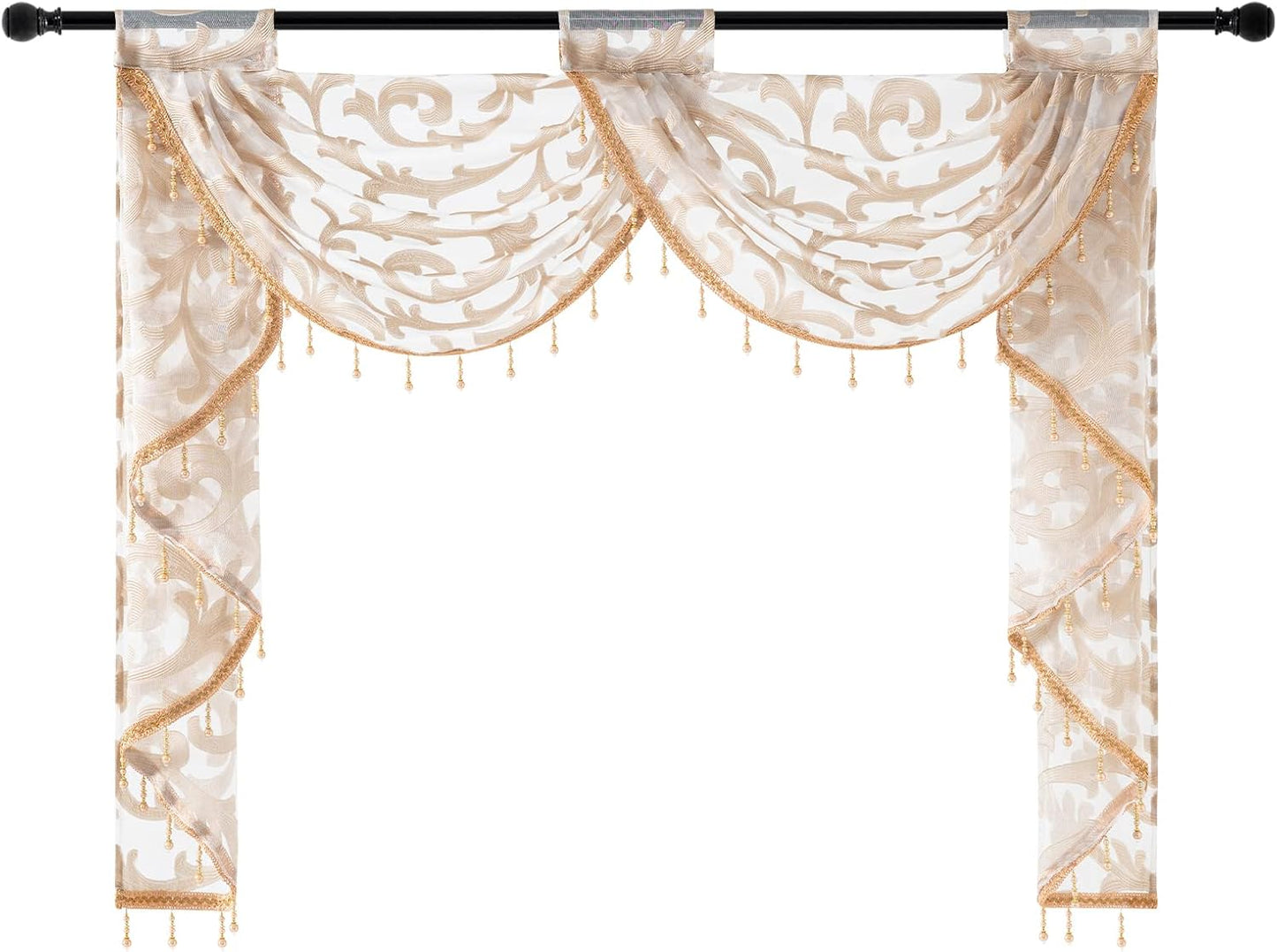NAPEARL Waterfall Valance Window Treatment for Living Room, Two Swags Valance, Kitchen Bedroom Decoration