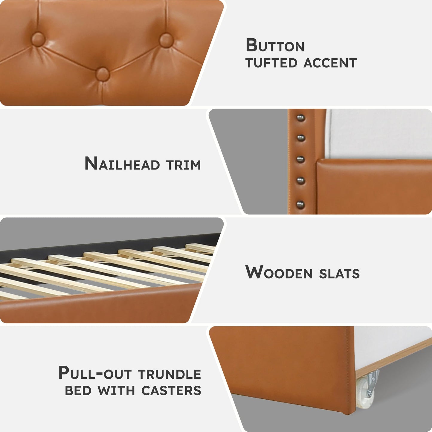 Lexicon Faux Leather Daybed with Trundle, Solid Wood Frame, Nailhead Trim, Wood Slat Support, Button Tufted Trundle Day Bed Sofa Bed for Bedroom/Guest Room, No Box Spring Needed, Twin, Matte Brown