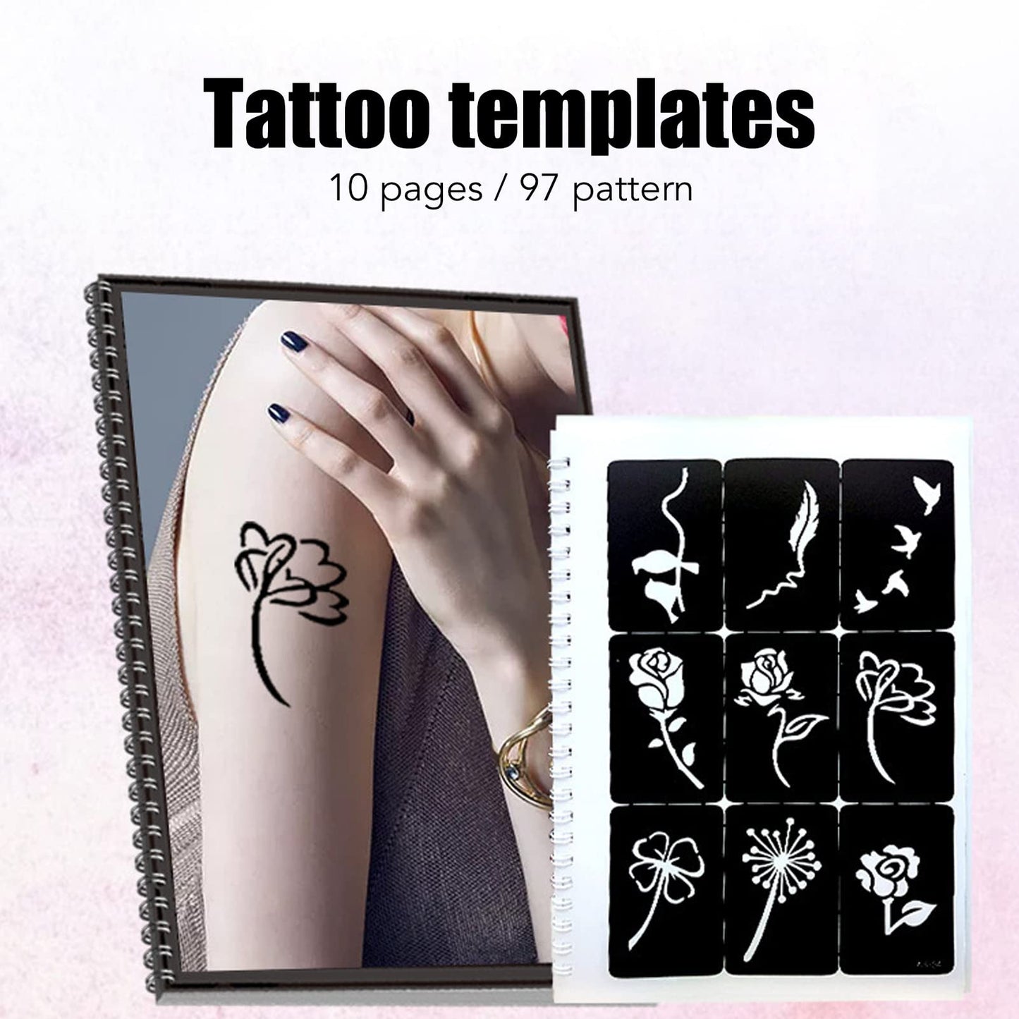 Out Design Stencil Kit, 97 Patterns, Reusable, Glitter Airbrush for Body Art