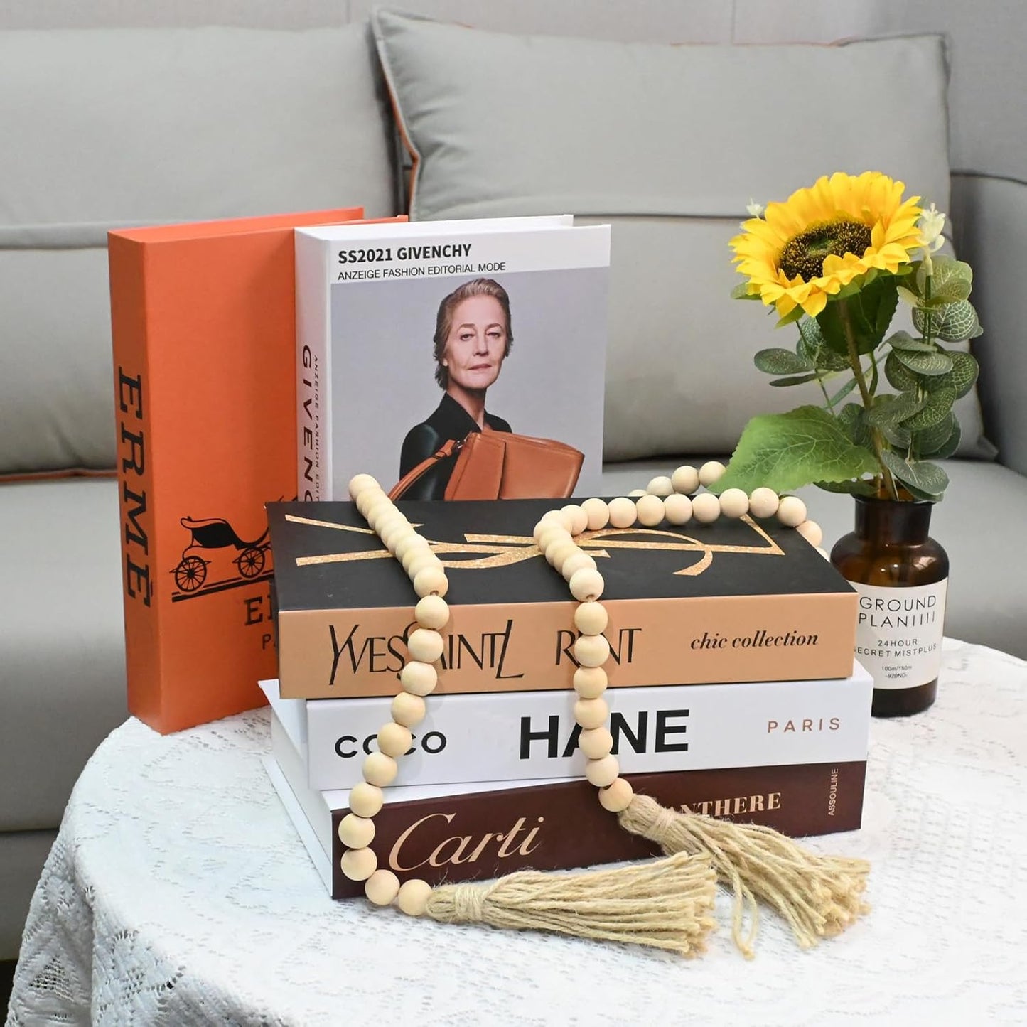 phecofemx Set 5 Decorative Books for Home Decor, of Fake Books with Wood Bead Tassel, Aesthetic Bookshelf Decor