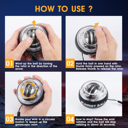 Wrist Trainer Ball Auto-Start Gyroscopic Forearm Exerciser Gyro Ball for Strengthen Arms, Fingers, Bones and Muscles