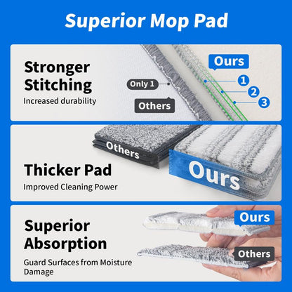 Oshang Flat Mop Head Refill, 13" X 4.9" Flat Mop Pads, Microfiber Mop Pads Flat Mop Replacement Heads (White and Grey)