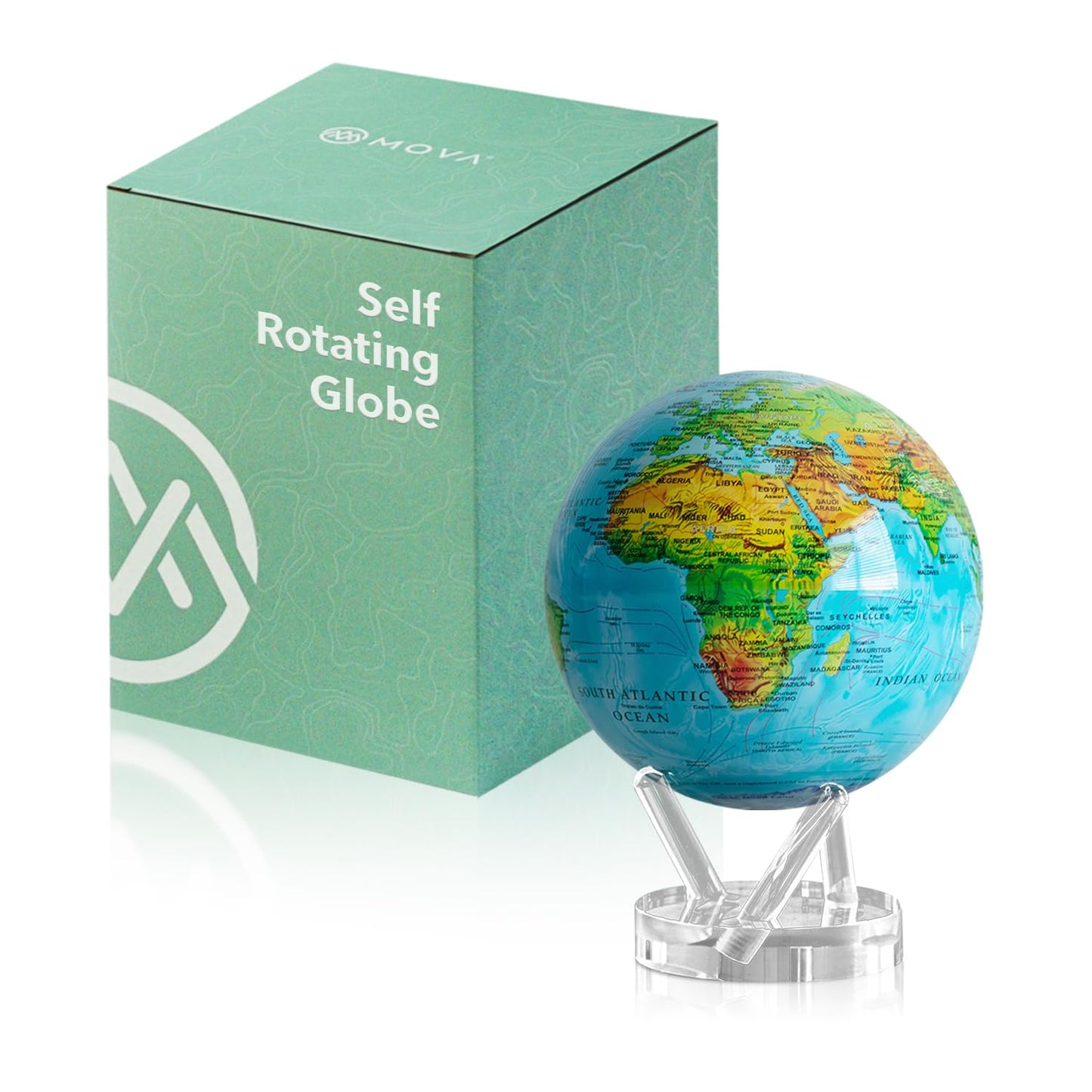 MOVA Globe - Ocean Blue Relief Prestige (8.5") | Solar-Powered Rotating World Globe with Terrain Detail | No Batteries or Cords | Elegant Desk Décor or Educational Gift