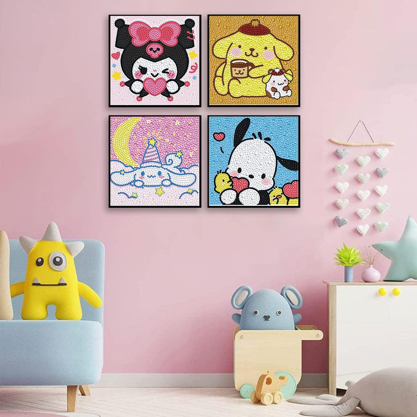 YSUNETER Diamond Painting Kits for Kids Beginner - 4 Pack DIY 5D Full Drill Diamond Art Kits for Children, Cute Animals Round Crystal Rhinestone Gem Art Crafts Home Wall Art Decor 5.9 x 5.9 Inches