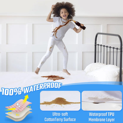 54" 75" FGZ Full Size Mattress Protector Waterproof White Noiseless Cotton Terry Washable Mattress Cover for Kids