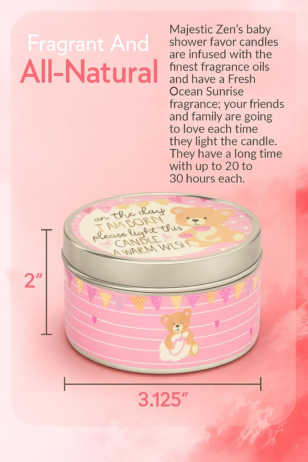 9-Pack 3040 Majestic Zen Baby Shower Candle Favors for Girls | Scented Soy Wax Candles | Baby Powder Scent | Hour Burn