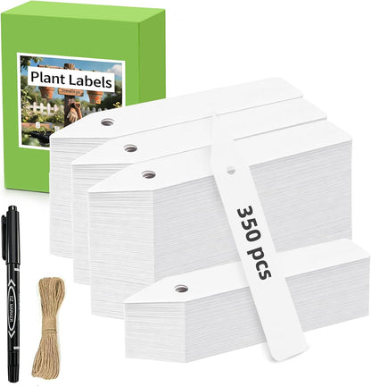 EMBRASUN 350 (350PCS) Plant Labels PCS, Slim White Garden Plant Tags with Holes, PP Plastic Waterproof Labels