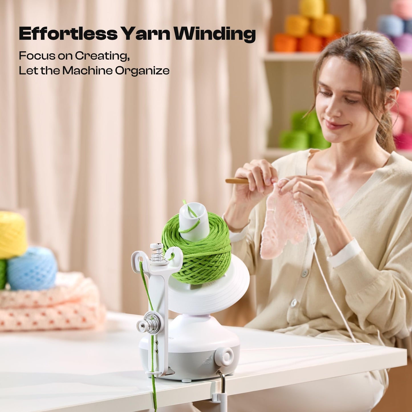 Caydo Electric Yarn Winder, Automatic Yarn Cake Winder with Dual Tension Spring Stepless Speed, Compact 7oz Portable Yarn Winder for Crocheting, Ideal Gift for Crochet & Knitting Lovers(White)