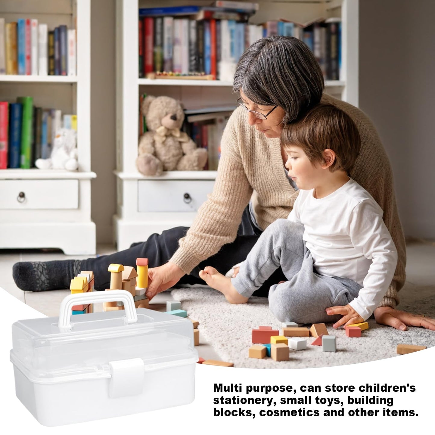 Tackle Box Organizers and Storage,9.8inch Craft Organizers and Storage,Three-Layer Sewing Box With 2 Trays,Medicine Storage Box With Handle For Nail、Makeup、Diamond Painting、Building Blocks (White)