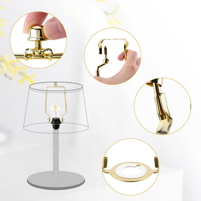 Mornajina 7 8 9 10 inch Lamp Shade Harp Holder, Adjustable Lamp Harps and Finals, Fit both Standard Lamp Rod and E26 E27 Light Base UNO Fitter Adapter Converter Finial Set (Gold)