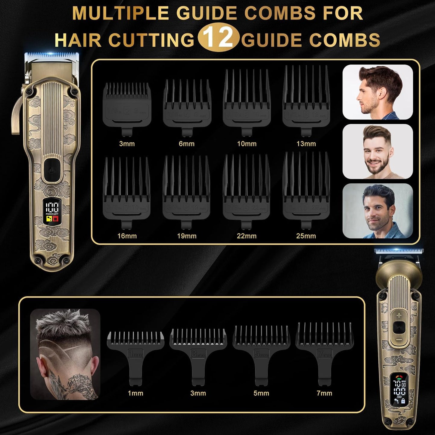 Scttomon Professional Hair Clipper for Men Hair Cutting Kit Men's Beard Trimmer Hair Trimmer Shaver Cordless Barber Clippers and Trimmers Set Bronze