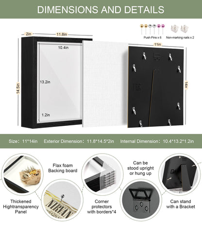 RTZQQIN 11x14 Shadow Box Display Case Picture Frame with Soft Linen Back, Large Deep Black Shadow Box 11x14 for Flowers Medal Display Case Jersey pet Graduation Memorabilia Baby Ltems Crafts Photos