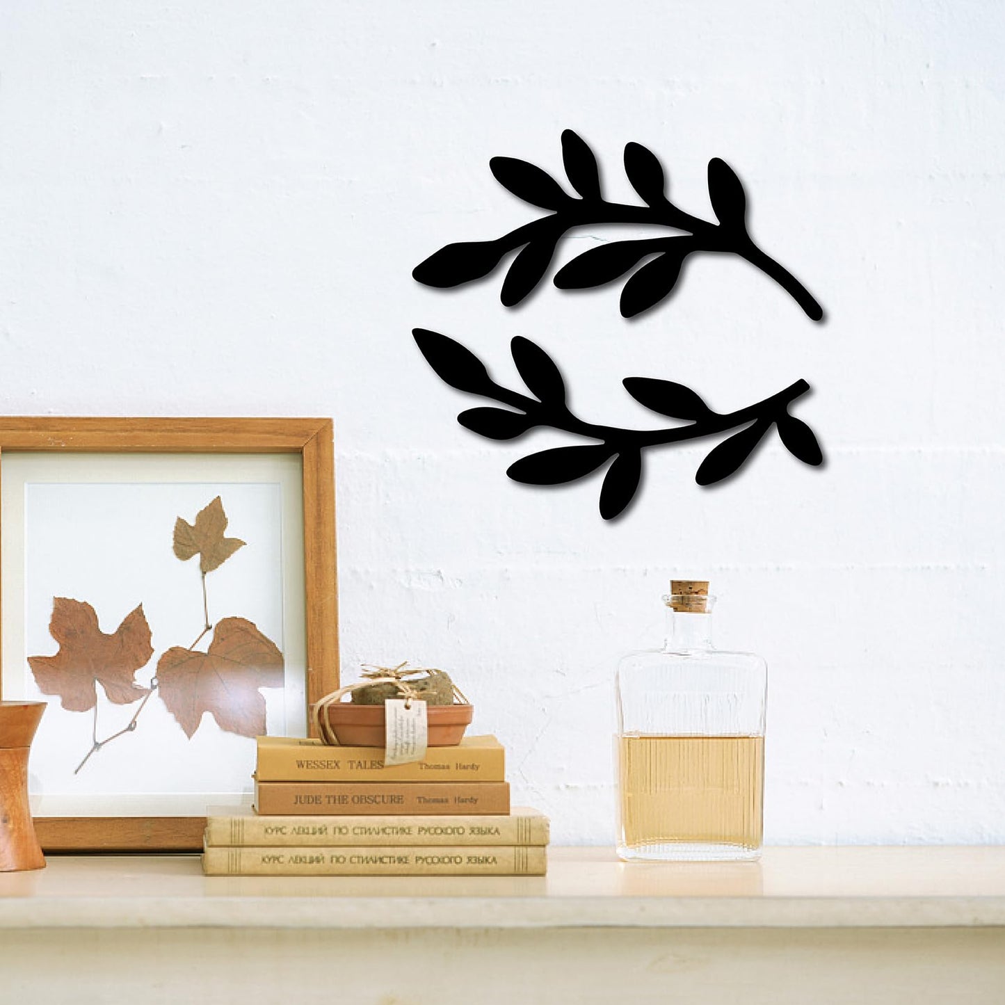 CREATCABIN 2Pcs Leaf Wooden Wall Art Decor Wood Sign Laser Cut Basswood Silhouette Decorative Hanging Sculpture Unfinished Olive Branch for Farmhouse Painting Crafts DIY Decoration Black 11.8x5.5 Inch