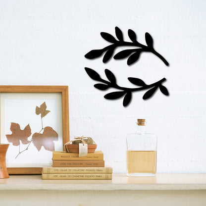 CREATCABIN 2Pcs Leaf Wooden Wall Art Decor Wood Sign Laser Cut Basswood Silhouette Decorative Hanging Sculpture Unfinished Olive Branch for Farmhouse Painting Crafts DIY Decoration Black 11.8x5.5 Inch