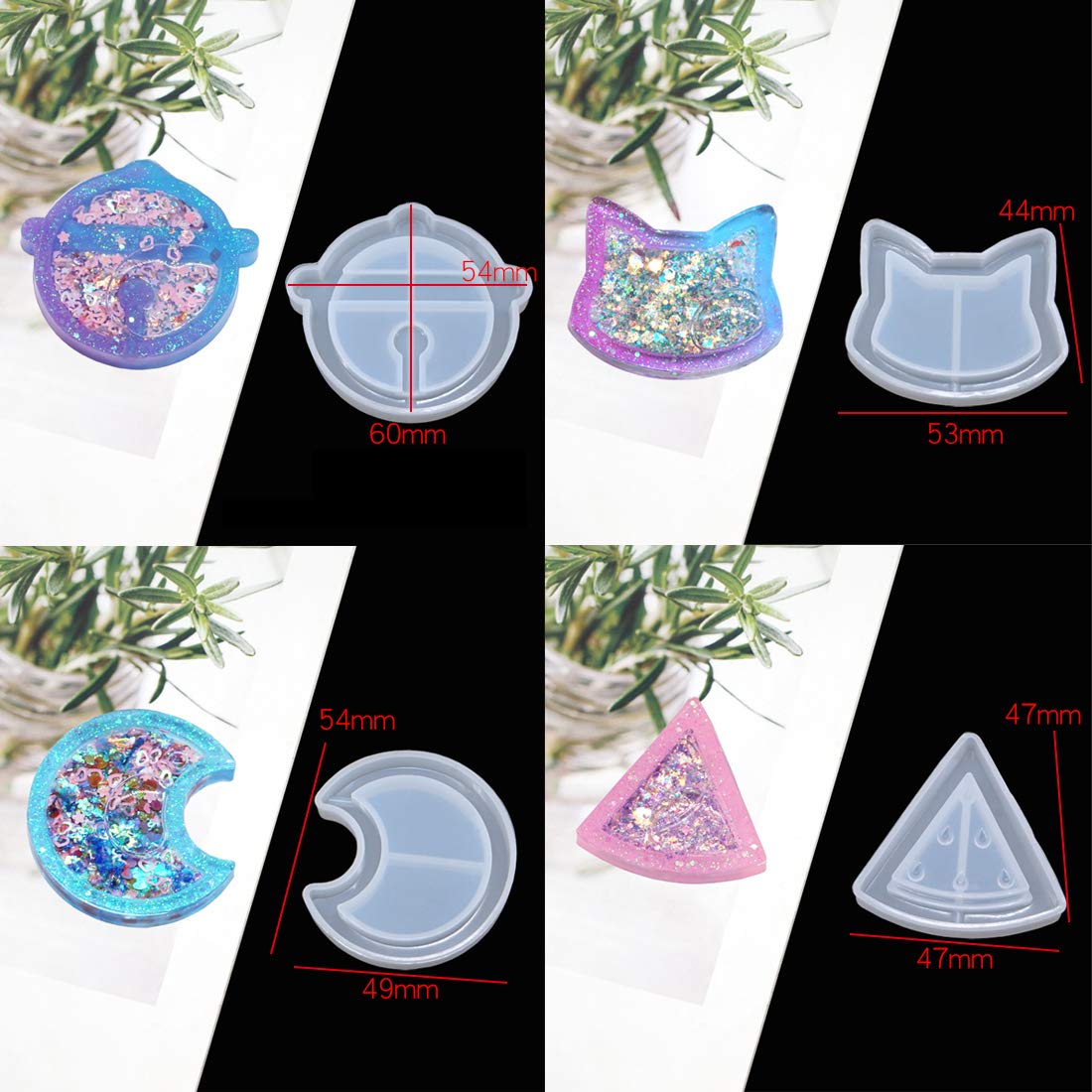 FineInno 9Pcs Resin Shaker Molds,Kawaii Quicksand Epoxy Casting Mold,Cat Animal Silicone Mold with 3 Sheets Film DIY Pendant Jewelry Decoration Craft