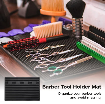 yeesport Barber Tool Organizer Mat, Flexible Silicone Barber Tool Pad, Magnetic Salon Barbershop Work Station Pad, Non-Slip Barbershop Counter Mat for Clippers Barber Tools (Black)