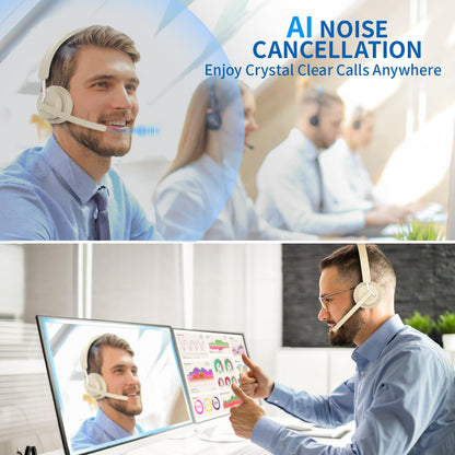 Wireless Headset with Mic for Work, Bluetooth 5.3 Headset with AI Noise Cancelling Microphone & Call Reminder, Wireless Headphone with Voice Assistant for PC/Computer/Remote Work/Call Center/Zoom