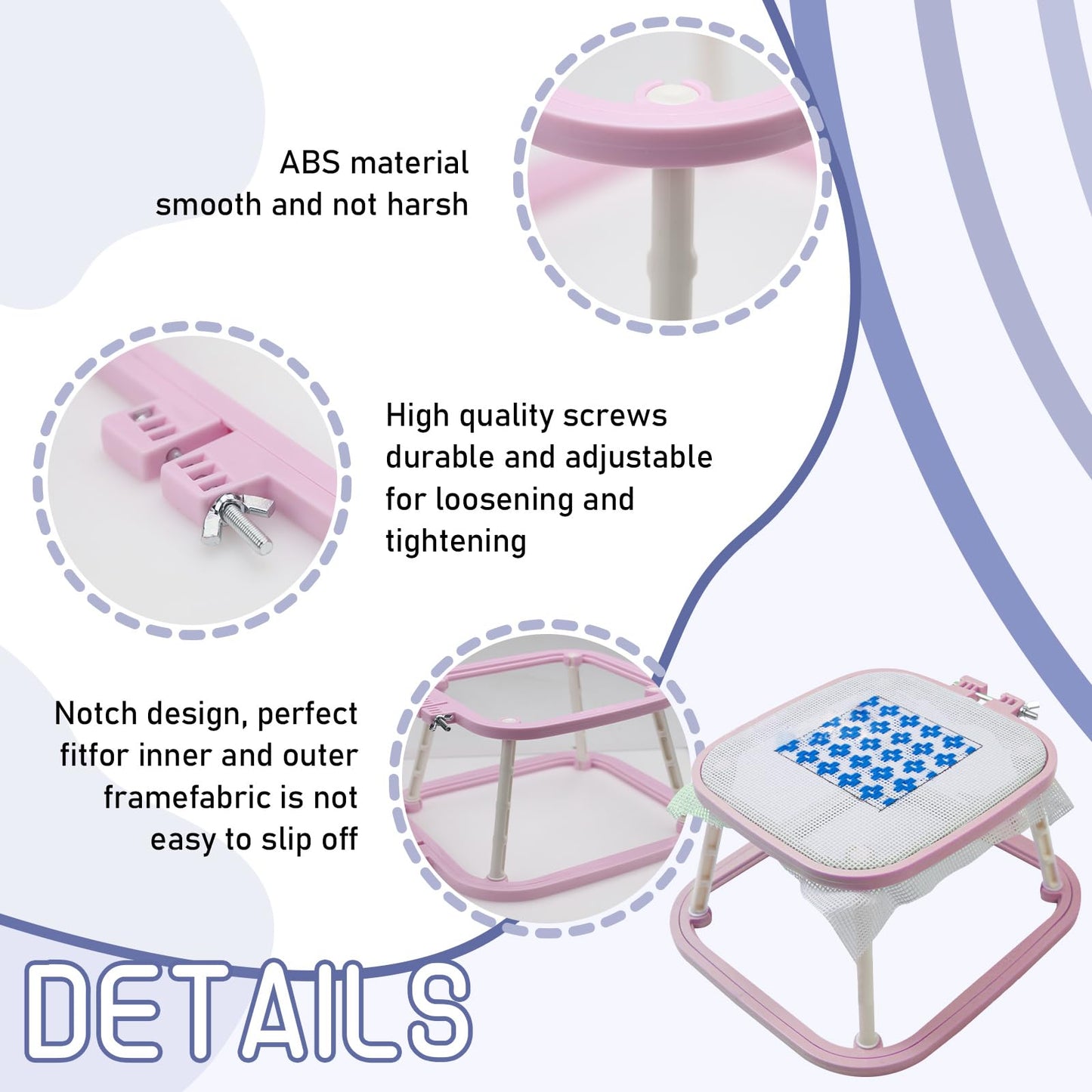 2-Layer Small Embroidery Hoop Stand, Square Hands Free Embroidery Frame for DIY Crafts, ABS Plastic Cross Stitch Hoop Holder for Craft Sewing, Needlework (Purple)
