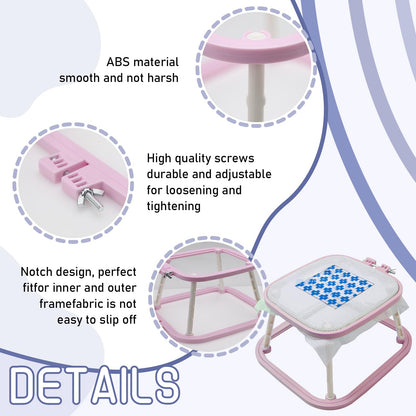 2-Layer Small Embroidery Hoop Stand, Square Hands Free Embroidery Frame for DIY Crafts, ABS Plastic Cross Stitch Hoop Holder for Craft Sewing, Needlework (Purple)