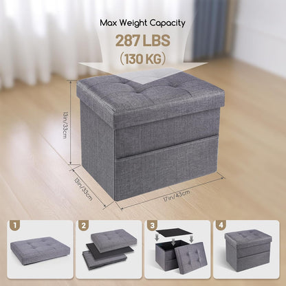 DIDIBIRD Room,Bedroom,Office,Dorm,287 lb Capacity,17x13x13in,Grey Storage Ottoman,Folding Ottomans with Storage,Linen