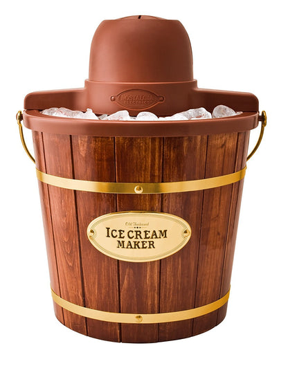 Nostalgia Electric Ice Cream Maker - Old Fashioned Soft Serve Ice Cream Machine Makes Frozen Yogurt or Gelato in Minutes - Fun Kitchen Appliance - Vintage Wooden Style - Light Wood - 4 Quart