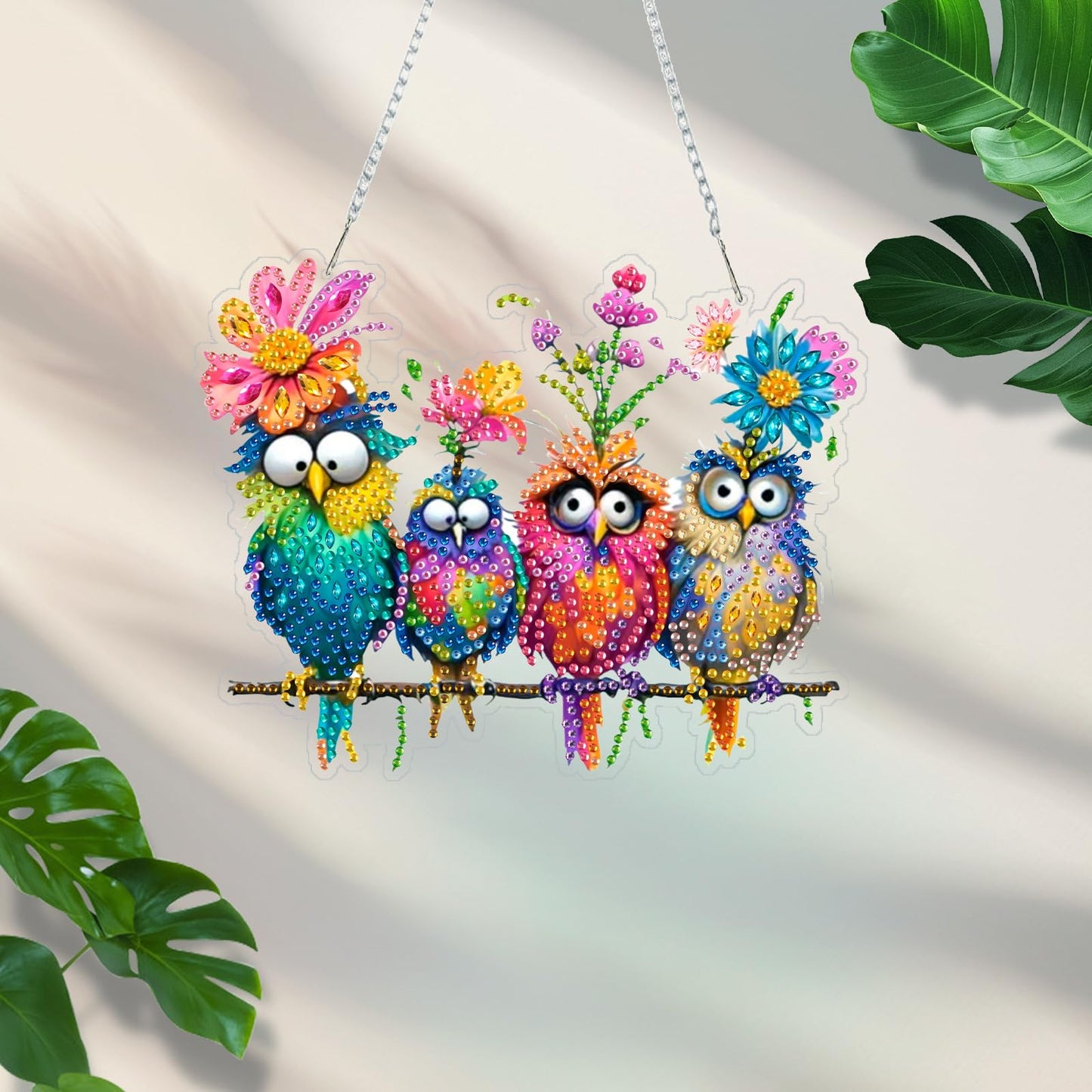 pudinbs Diamond Art Kit for Adult, 5D Diamond Art Painting Window Pendants Home Garden Wall Hanging Kits Hanging Ornament, DIY Acrylic Double Sided Ornaments (Bird)