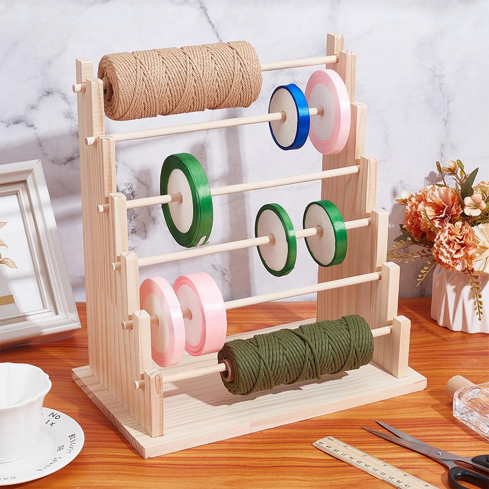 UNICRAFTALE 6-Tier Wooden Ribbons Organizer Rack Burlywood Ribbon Holder Storage Organizer Wooden Ribbons Sewing Organizer Display Shelf for Sewing Craft Gift Florist Wrapping
