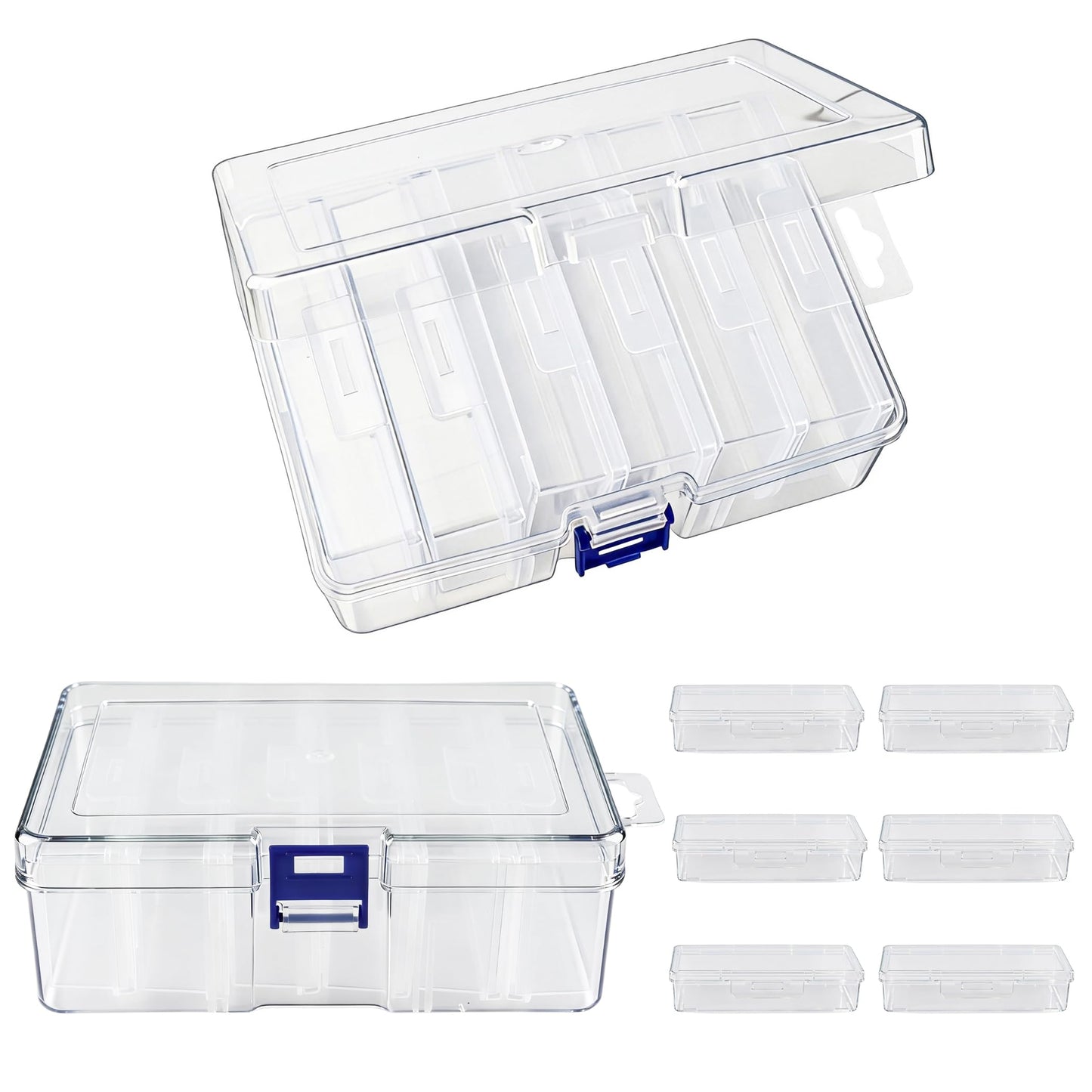 Kexinglu 14Pcs Bead Organizer Box, Plastic Organizer Box with Adjustable Dividers, Small Clear Diamond Storage Containers Rectangle Case with Hinged Lid for Jewelry Travel DIY Art Bracelet Craft Nail