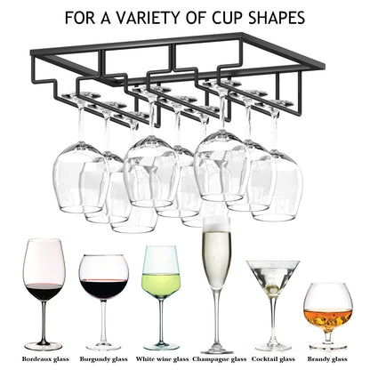 Wtiujhg Wine Glass Rack, 2 Pack Under Cabinet Stemware Rack Wine Glass Holder, 3 Rows Black Metal Wine Glass Storage Hanger Under Shelf for Cabinet Kitchen BarWtiujhg Wine Glass Rack, 2 Pack Under Cabinet Stemware Rack Wine Glass Holder, 3 Rows Black Meta