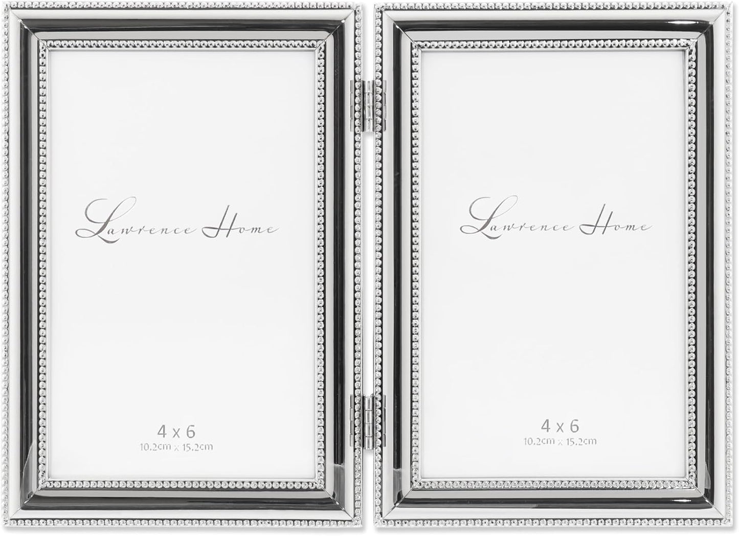 Lawrence Frames 4 by 6-Inch Hinged Double Metal Picture Frame, Silver-Plate with Delicate Beading (Vertical)
