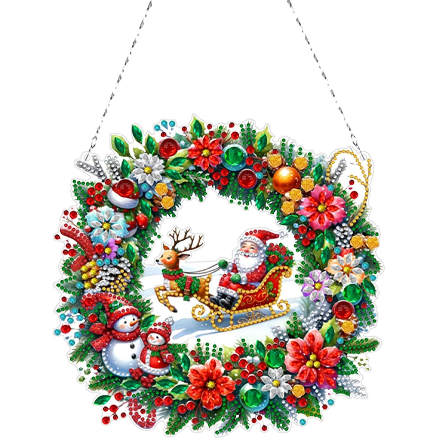 LAKEQUILL Christmas Diamond Art Painting Kit for Adults: DIY Hanging Wreath Pendant, Special Shaped Crystal Art for Holiday Window Tree Decor