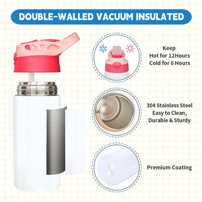 Gekestory 6 PACK Kids Sublimation Tumblers, 12oz Blank Sippy Cups, Stainless Steel Sublimation Water Bottle Blanks for DIY Heat Press Print Crafting Gift (6pack)