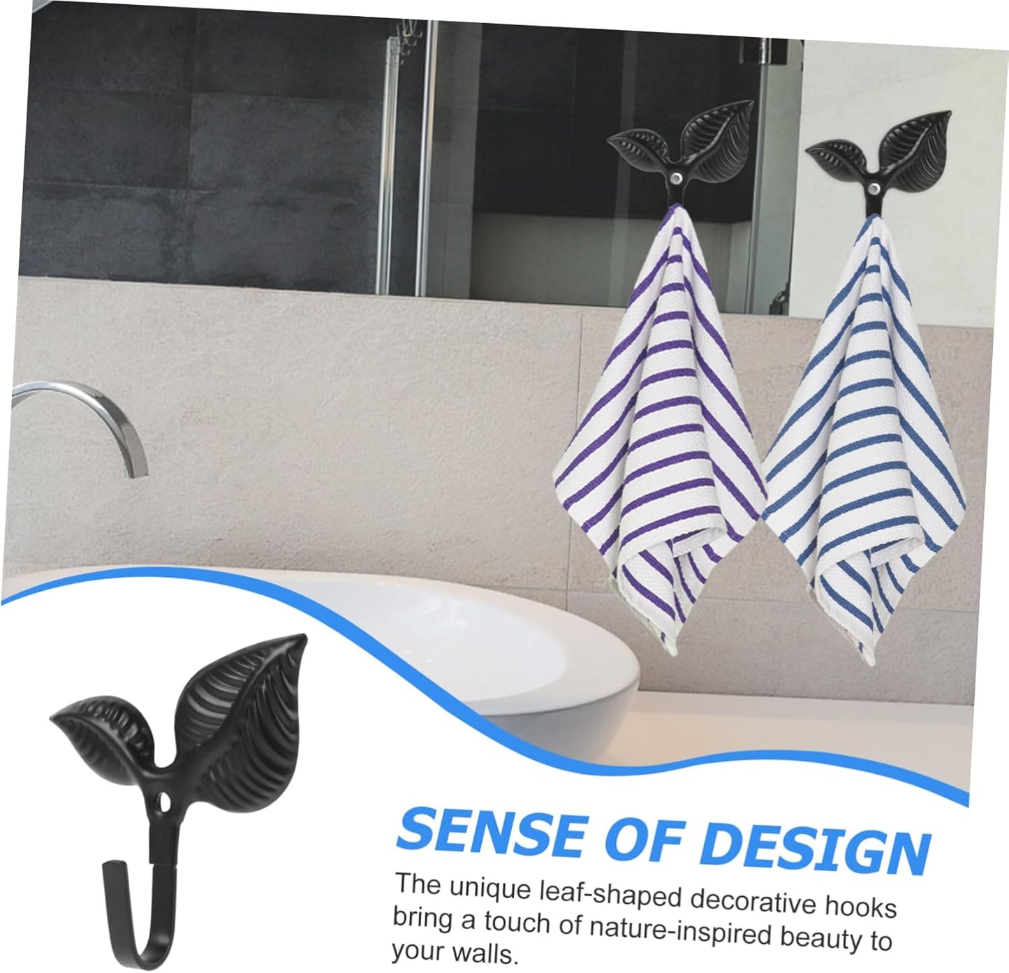 4pcs Bathroom Door Hooks, Entryway Key Hook Wall Coat Hooks, Decorative Iron Art Hook Leaf Shaped