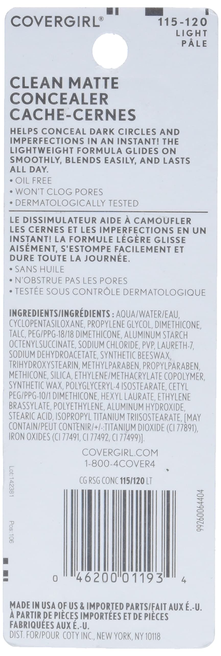 COVERGIRL - Clean Matte Concealer, Oil-Free, Lightweight Formula, Blendable, Natural-Looking Coverage, 100% Cruelty-Free