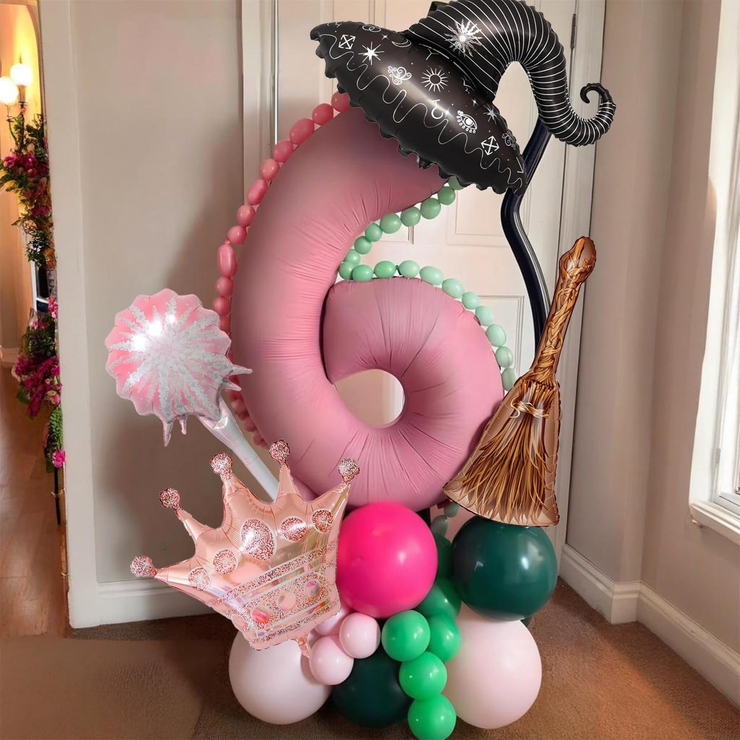 Wickd Party Balloons Green Pink Fairy Witch Balloon Sparklers Broom Balloons Wizard Decorations Wickd Birthday Party Decorations Magic Themed Decor Witch Themed Party Halloween Supplies