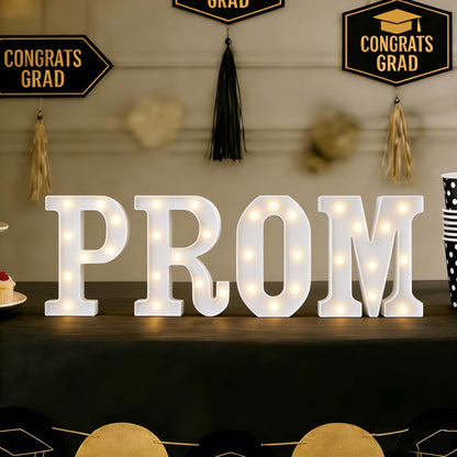 CDIXlmuz Prom LED Marquee Sign Light Up Letters, LED Prom Sign Marquee Letters Lights, White Letter Lights for Graduation Decorations, Class of 2026 Light Up for High School College Graduation Party