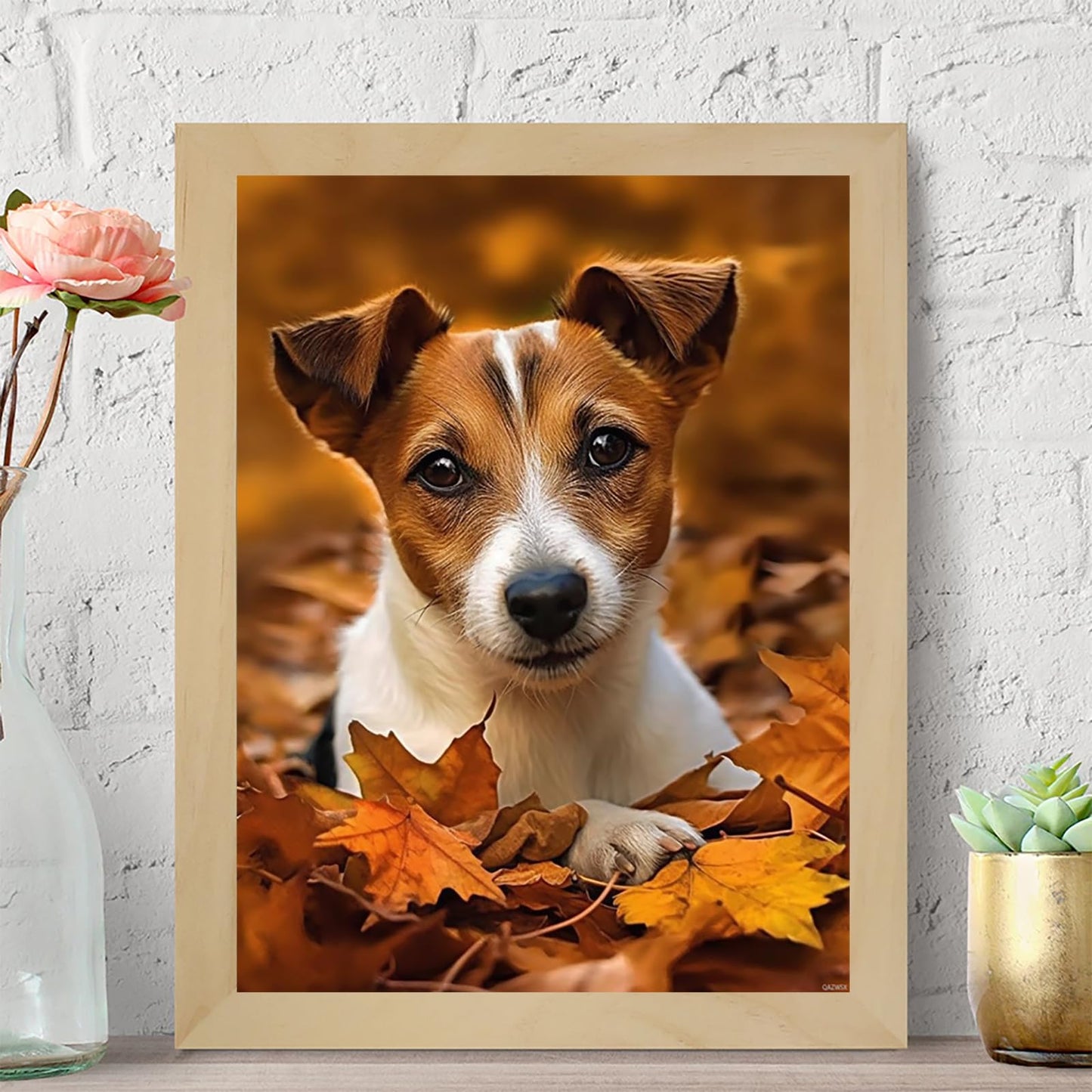QAZWSX Dog Jack Russell Terrier, Puppy Animal Diamond Art Kits for Adults, DIY 5D Diamond Art Painting Kits for Beginners Round Drill for Home Decor 12x16 inch