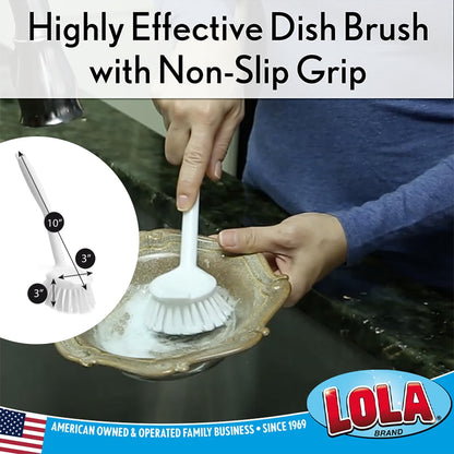 Lola Products Dish Brush w/Scraper, Durable Fiber Non-Scratch Bristles, 1 Pack for Caked-on Messes