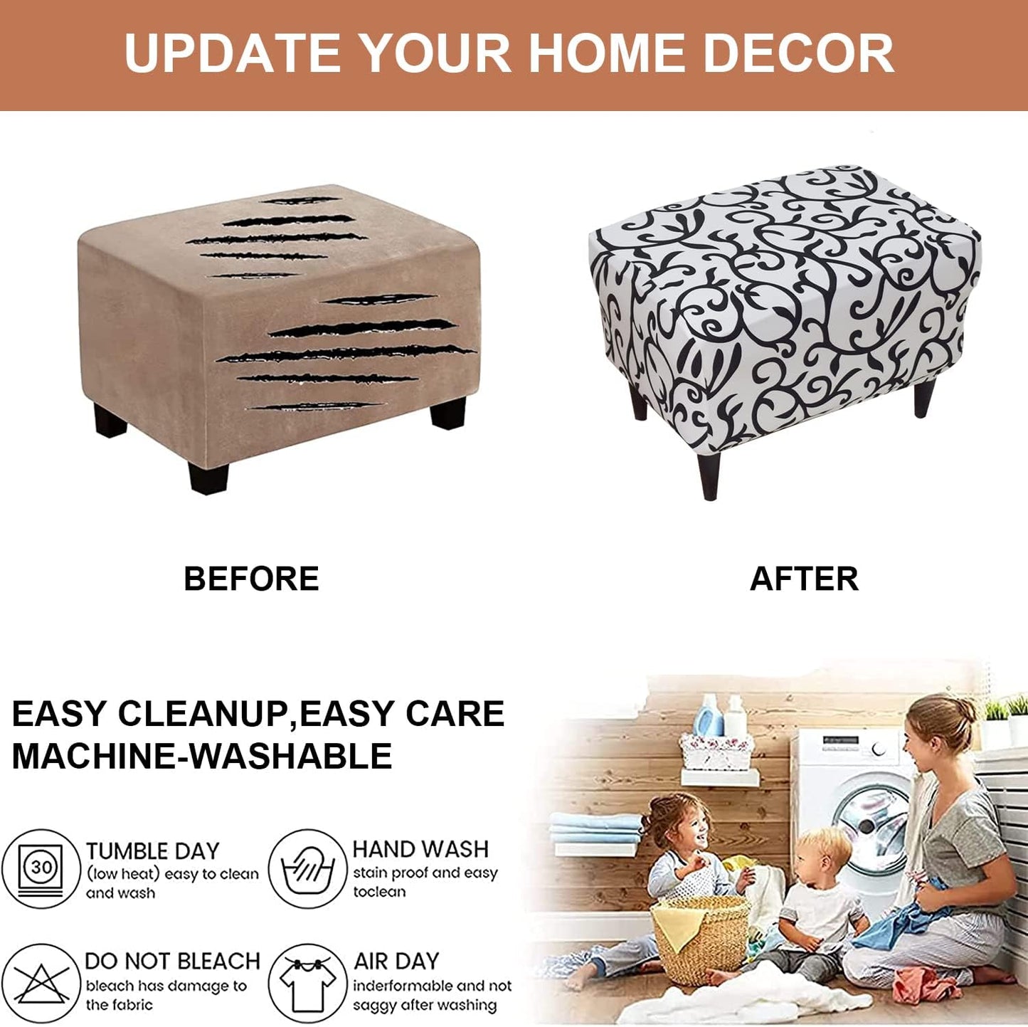 Eco-Ancheng Chair Cover Stretch Ottoman Cover Rectangular Storage Ottoman Slipcover Footrest Stool Covers Ottoman