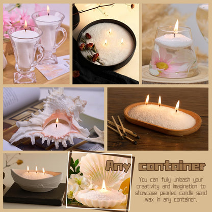 Pearled Candle Sand Wax 2lb Set White Unscented with 20 Wicks Long Lasting Refillable Sand Candle for Candle Making for Friends Lover Christmas Family Daily