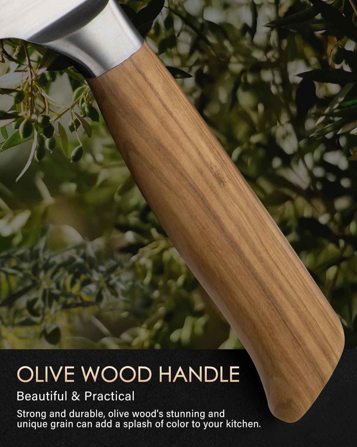 Mitsuharu 8 Inch Chef Knife, SHOMAN Series Meat Cutting Knife with Olive Wood Handle, German Steel Chef's Knife for Kitchen Cooking, Ultra Sharp Cutting Chopping Knife for Vegetable Fruit with Case