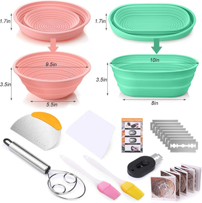 Palksky Sourdough Proofing Baskets Silicone Kit - Sourdough Bread Baking Supplies, Round & Oval Bowls for Rising