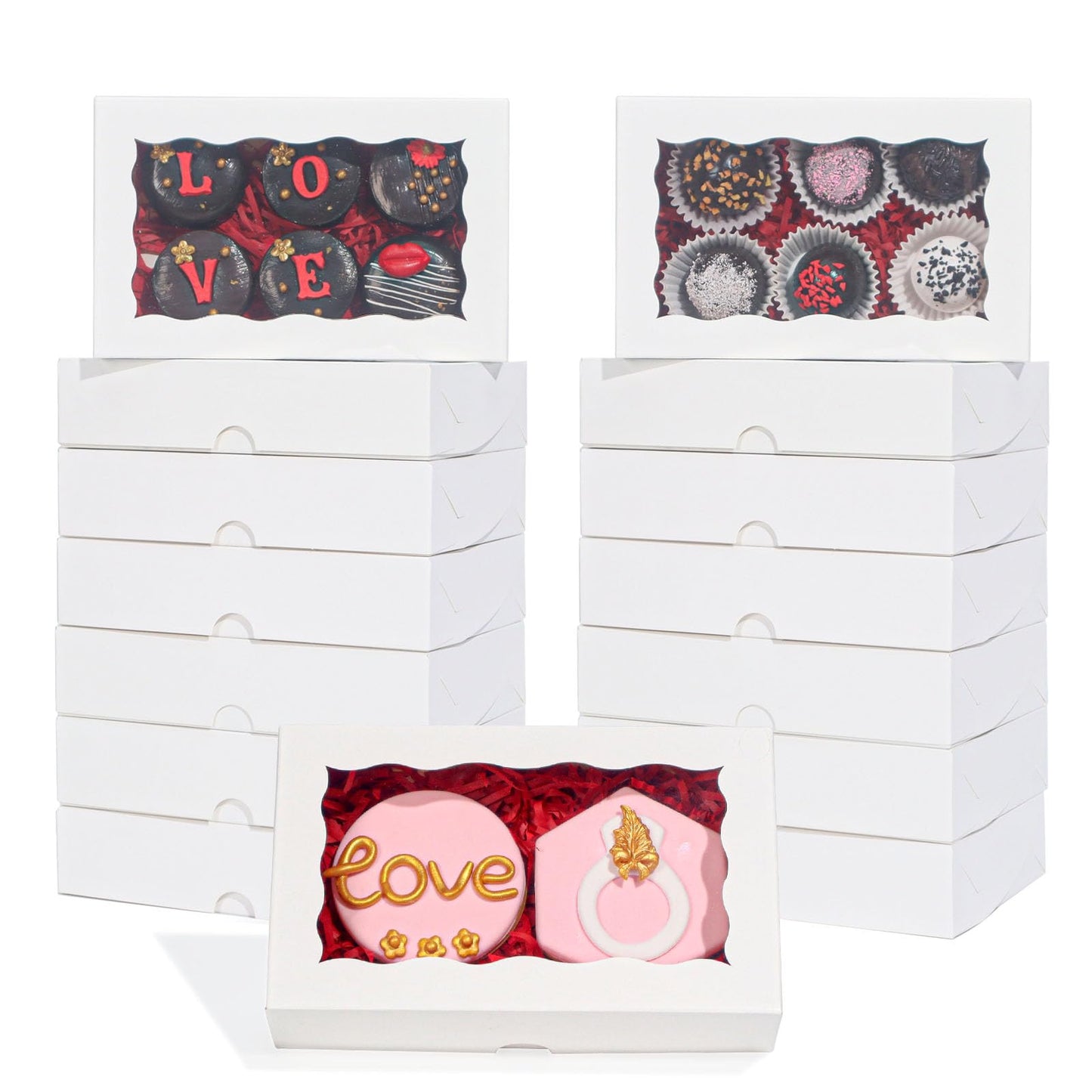 RomanticBaking 50 Pack DIY Assembly White 7 x 4 3/8 x 1½ inches Cookies Boxes with Window Bakery Packaging for Macaron Cakesickle Chocolate