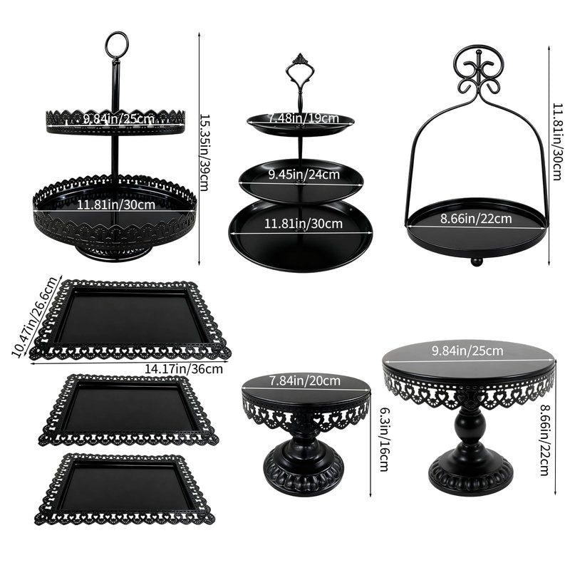 8 Pcs Cake Stands Set Metal Dessert Table Display Tiered Cupcake Holder Candy Donut Fruit Plate Cake Serving Tray with Handle Treats Serving Tower for Wedding Birthday Party Decorations (Gold)