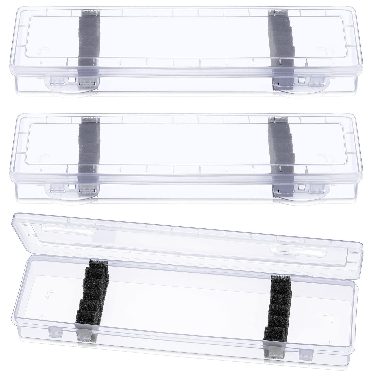 3 Pcs Paint Brush Storage Containers with Foam Inserts, Paint Brush Organizers Holders Portable Drawing Tool Case Small Storage Container for Pens with 6 Foam Inserts, Translucent, 13.8 x 3.5 x 1.6 In