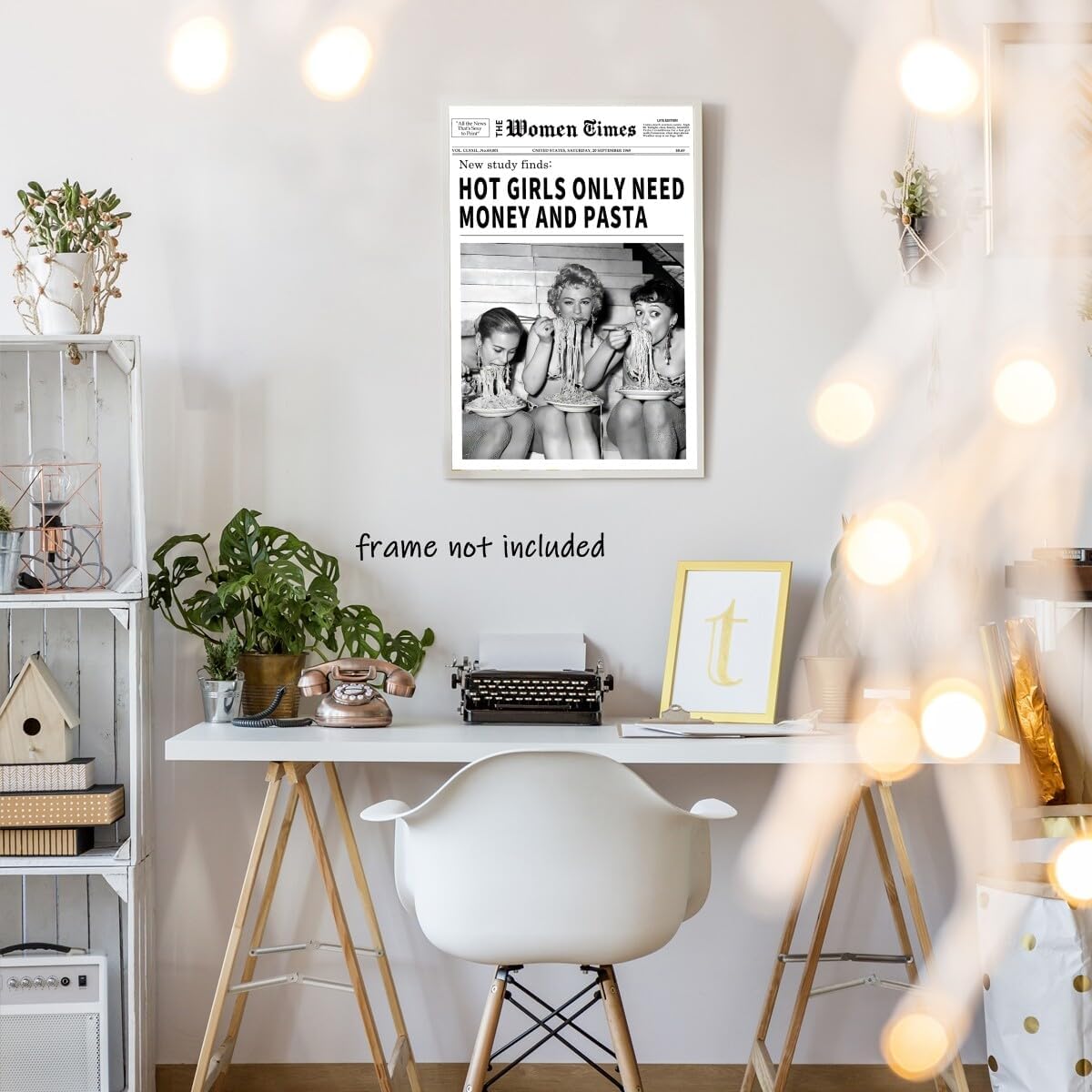 Generic 24x36inch Vintage Women Times Newspaper Canvas Wall Art Black and White Aesthetic Poster Funky Hot Girl Eating