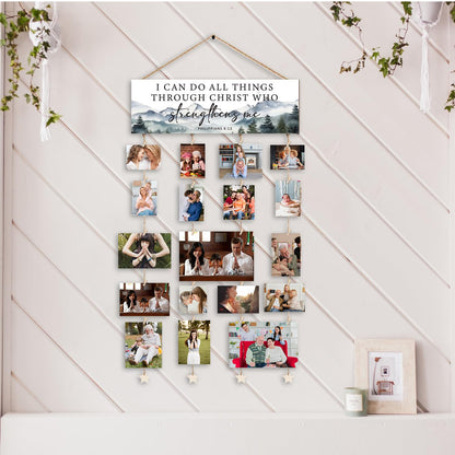 Orchroma Picture Frames Collage Wall Decor,Photo Collage Frame for Wall,Picture Hanging Kit,Christian Wall Art,Bible Picture Board,I Can Do All Things Through Hanging Photo Display with Clips